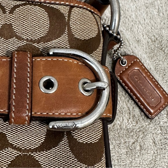 Coach Signature Soho Tan Brown Leather Canvas Slim Shoulder Bag Y2K - Picture 4 of 12